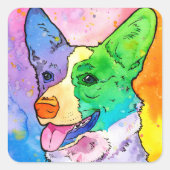 Schattige Rainbow Corgi Waterverf Vierkante Sticker (Voorkant)