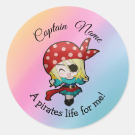 Schattige Rainbow Girl Pirate Ronde Sticker