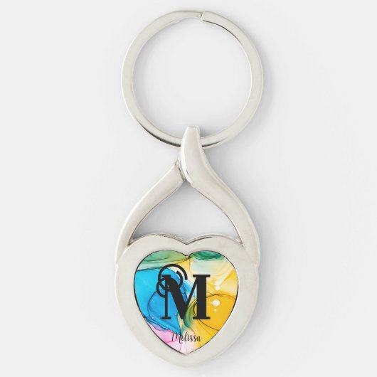 Schattige Rainbow Marbled Monogram Sleutelhanger (Voorkant)