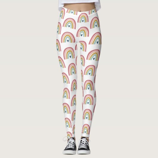 Schattige Rainbow Pink Blush Blue Heart Leggings (Voorkant)