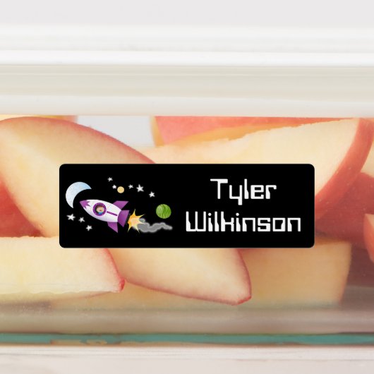 Schattige raketschip in de ruimte cartoon geperson labels (Aangebracht)