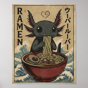 Schattige Ramen Axolotl Noedels Retro Japanse Kuns Poster