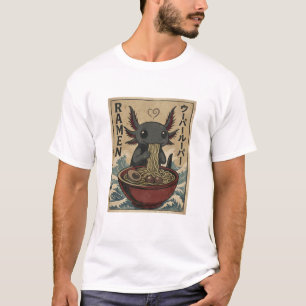 Schattige Ramen Axolotl Noedels Retro Japanse Kuns T-shirt