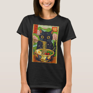 Schattige Ramen Kat Natuur Bloemen Noedel Anime T-shirt