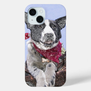 Schattige rand Collie Heeler Mix Dog Schetskunst iPhone 15 Case
