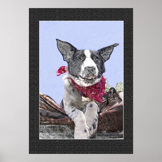 Schattige rand Collie Heeler Mix Dog Schetskunst Poster (Voorkant)