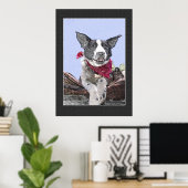 Schattige rand Collie Heeler Mix Dog Schetskunst Poster (Thuiskantoor)