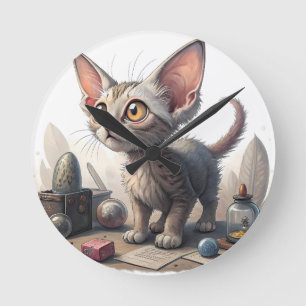 Schattige rare kat met grote ogen ronde klok