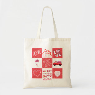 Schattige raster van liefde Valentijnsdag Canvas t Tote Bag