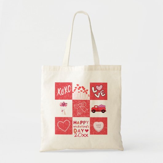 Schattige raster van liefde Valentijnsdag Canvas t Tote Bag (Voorkant)