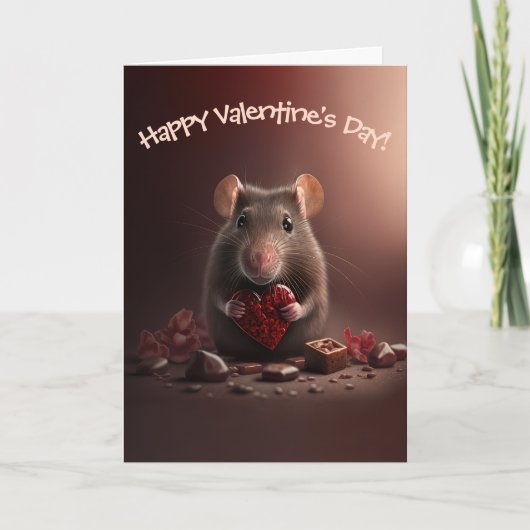 Schattige Rat met Red Heart Funny Valentijnsdag Feestdagen Kaart (Voorkant)