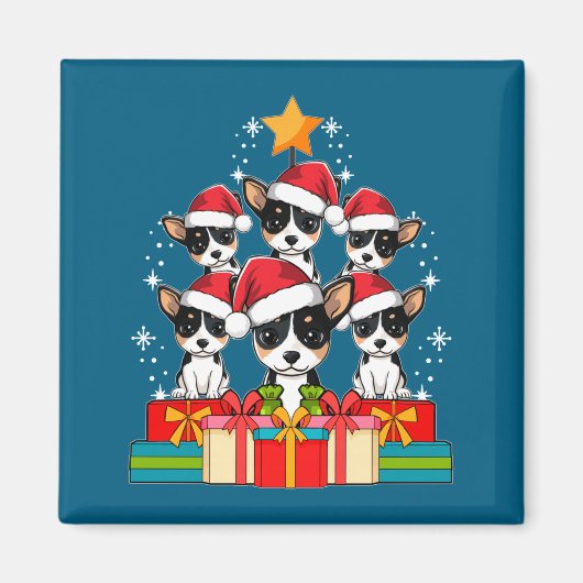 Schattige Rat Terrier Le Hond Kerstboom Kerstmuts Magneet (Voorkant)