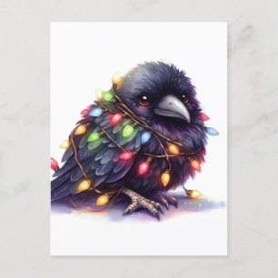 Schattige Raven met kerstverlichting Briefkaart