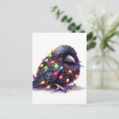 Schattige Raven met kerstverlichting Briefkaart (Staand voorkant)