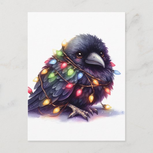 Schattige Raven met kerstverlichting Briefkaart (Voorkant)