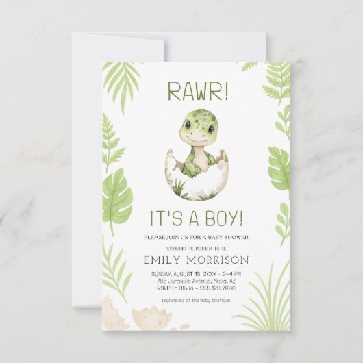 Schattige Rawr Het is een Boy Dinosaur Baby Boy Sh Kaart (Voorkant)
