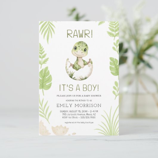 Schattige Rawr Het is een Boy Dinosaur Baby Boy Sh Kaart (Staand voorkant)