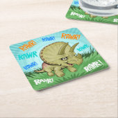 Schattige RAWR Triceratops Kartonnen Onderzetters (Schuin)