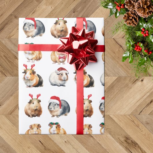 Schattige Realistic Guinea Pig Christmas Cadeaupapier