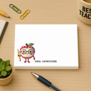 Schattige Red Apple Character met Pencil Teacher 4 Post-it® Notes