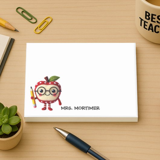 Schattige Red Apple Character met Pencil Teacher 4 Post-it® Notes