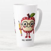 Schattige Red Apple-personage met Pencil Teacher N Latte Mok (Rechterhoek)