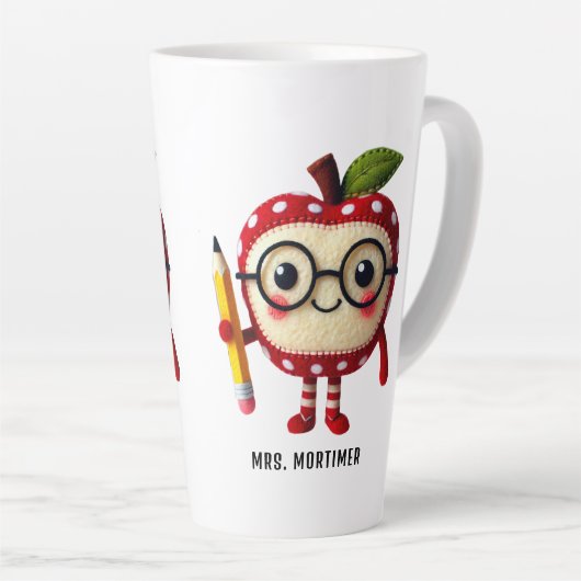 Schattige Red Apple-personage met Pencil Teacher N Latte Mok (Rechterhoek)