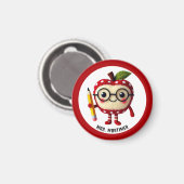 Schattige Red Apple-personage met Pencil Teacher N Magneet (Voorkant / Achterkant)