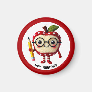 Schattige Red Apple-personage met Pencil Teacher N Magneet