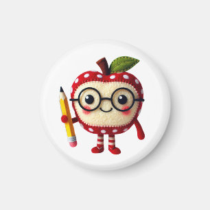 Schattige Red Apple-personage met Pencil Teacher N Magneet