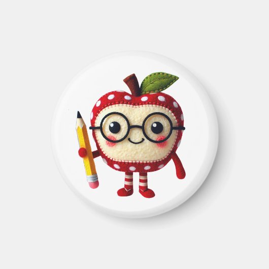 Schattige Red Apple-personage met Pencil Teacher N Magneet (Voorkant)