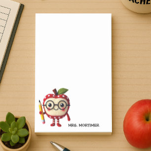 Schattige Red Apple-personage met Pencil Teacher N Post-it® Notes