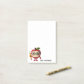 Schattige Red Apple-personage met Pencil Teacher N Post-it® Notes (Op bureau)