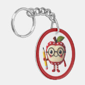 Schattige Red Apple-personage met Pencil Teacher N Sleutelhanger (Voorkant Links)