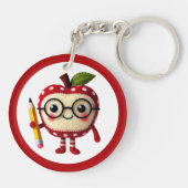 Schattige Red Apple-personage met Pencil Teacher N Sleutelhanger (Achterkant)