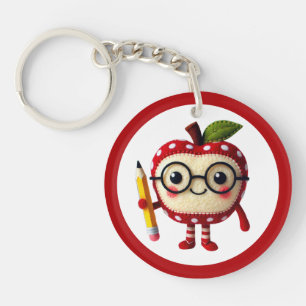 Schattige Red Apple-personage met Pencil Teacher N Sleutelhanger