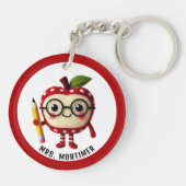 Schattige Red Apple-personage met Pencil Teacher N Sleutelhanger (Achterkant)