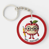 Schattige Red Apple-personage met Pencil Teacher N Sleutelhanger (Voorkant)