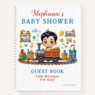 Schattige Red Blue Train Boy Baby shower Gastboek Notitieboek