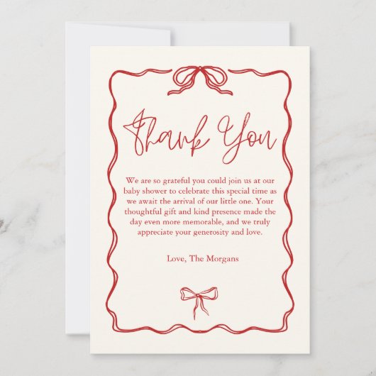 Schattige Red Bow Baby shower Bedankkaart (Voorkant)