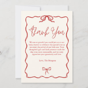 Schattige  Red Bow Baby shower Bedankkaart