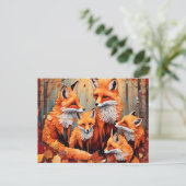 Schattige Red Fox-familie in het najaar Briefkaart (Staand voorkant)