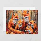 Schattige Red Fox-familie in het najaar Briefkaart (Voorkant / Achterkant)