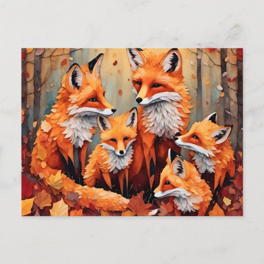 Schattige Red Fox-familie in het najaar Briefkaart (Voorkant)