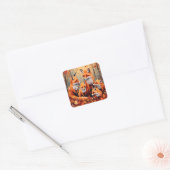 Schattige Red Fox-familie in het najaar Vierkante Sticker (Envelop)