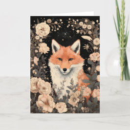 Schattige Red Fox in  Flowers Kaart