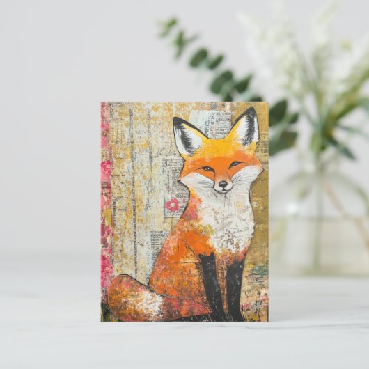 Schattige Red Fox Mixed Media Briefkaart (Staand voorkant)