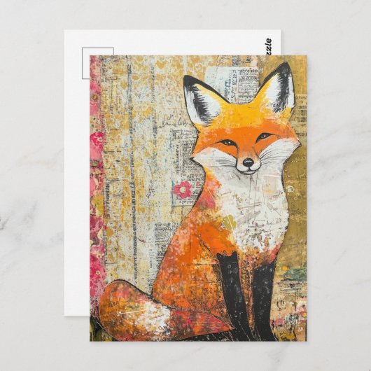 Schattige Red Fox Mixed Media Briefkaart (Voorkant / Achterkant)