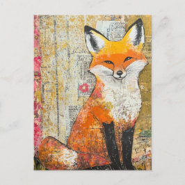 Schattige Red Fox Mixed Media Briefkaart