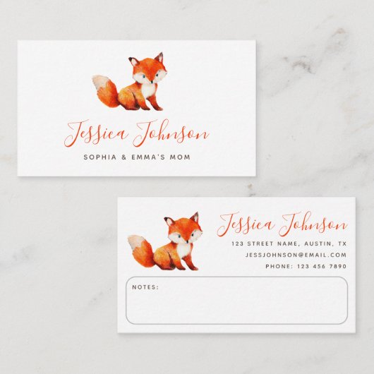 Schattige Red Fox Waterverf Mama Calling Play Date Visitekaartje (Voorkant / Achterkant)